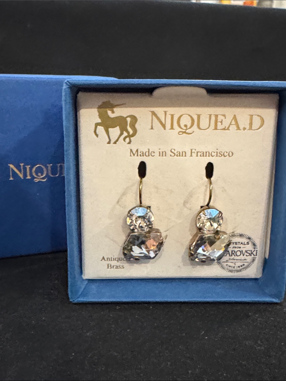Nique Clear Crystal Drop Earrings with Gold Hooks